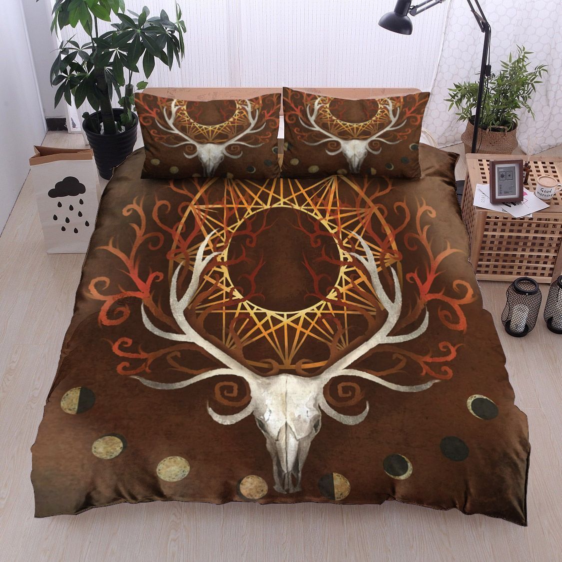 Deer Skull Moon And Sun Bedding Set