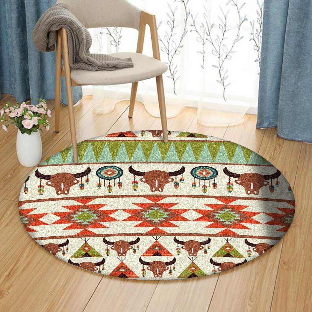 Deer Skull Native American Round Carpet