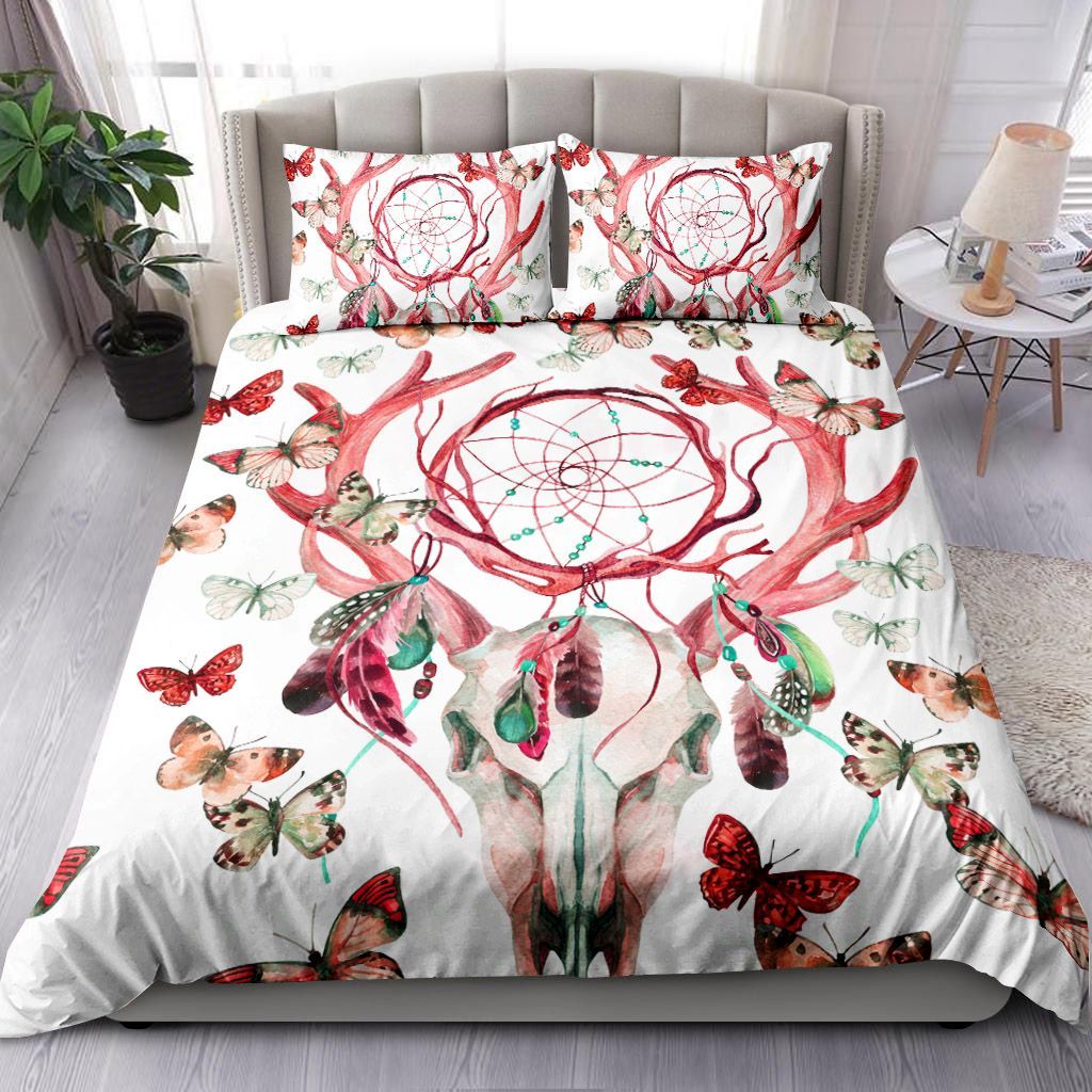 Deer Skull With Dreamcather And Butterfly Bedding Set