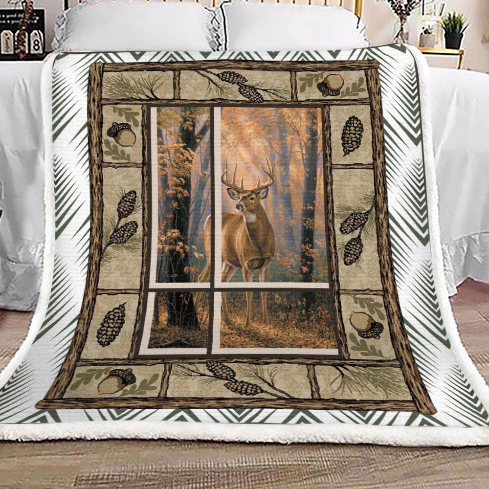 Deer Through The Window Fleece Blanket