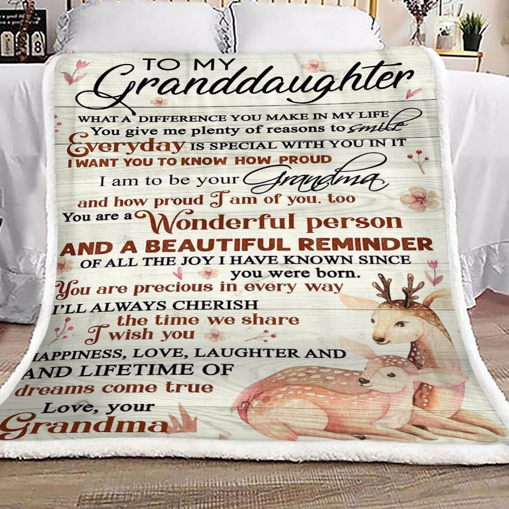 Deer To My Granddaughter Your Grandma Sherpa Fleece Blanket