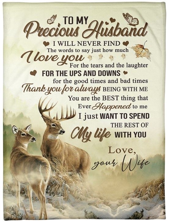 Deer To My Precious Husband I Love You Sherpa Fleece Blanket