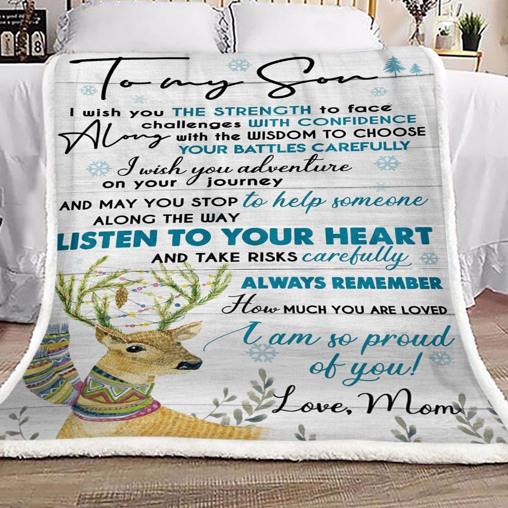 Deer To My Son Love Mom Sherpa Fleece Blanket