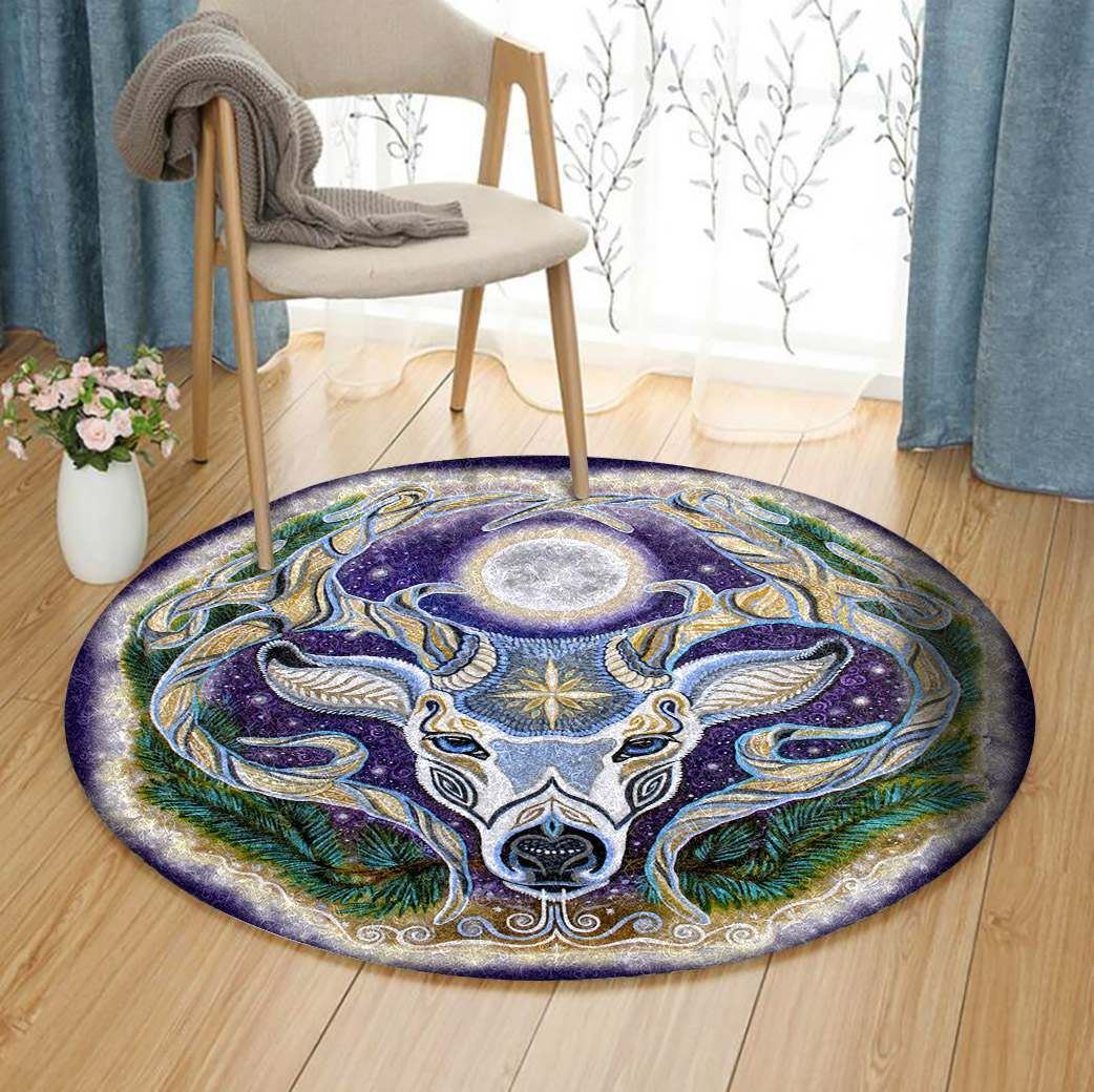 Deer Winter Stag Round Carpet