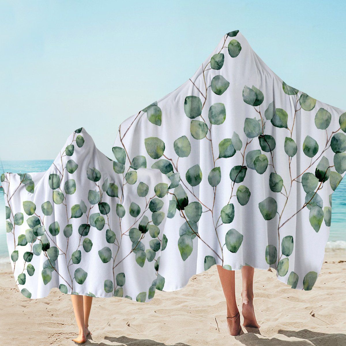 Delicate Plant White Printed Hooded Towel