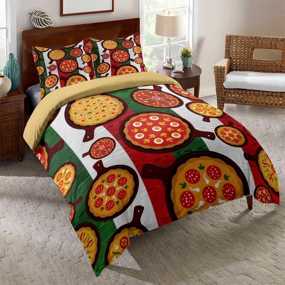 Delicious Pizza Stripes Printed Bedding Set