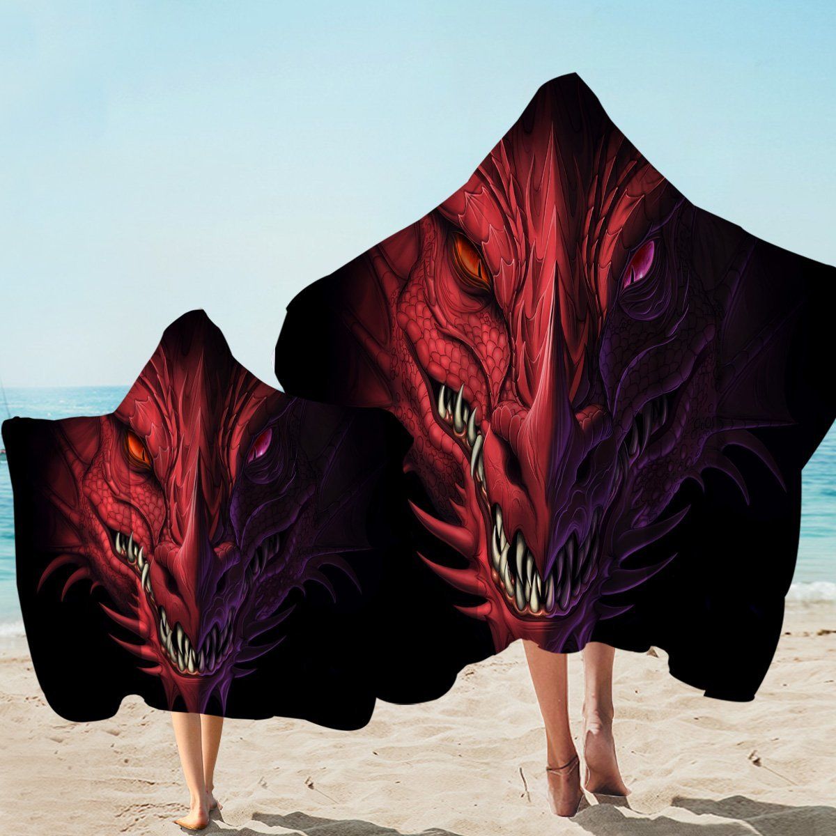Demonic Dragon Black Printed Hooded Towel