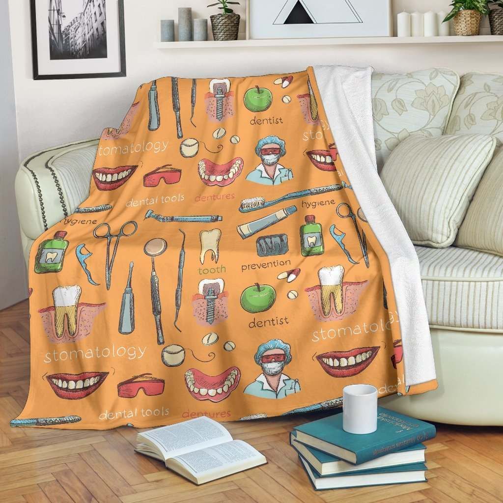 Dental Dentist Dentistry Tooth Sherpa Fleece Blanket
