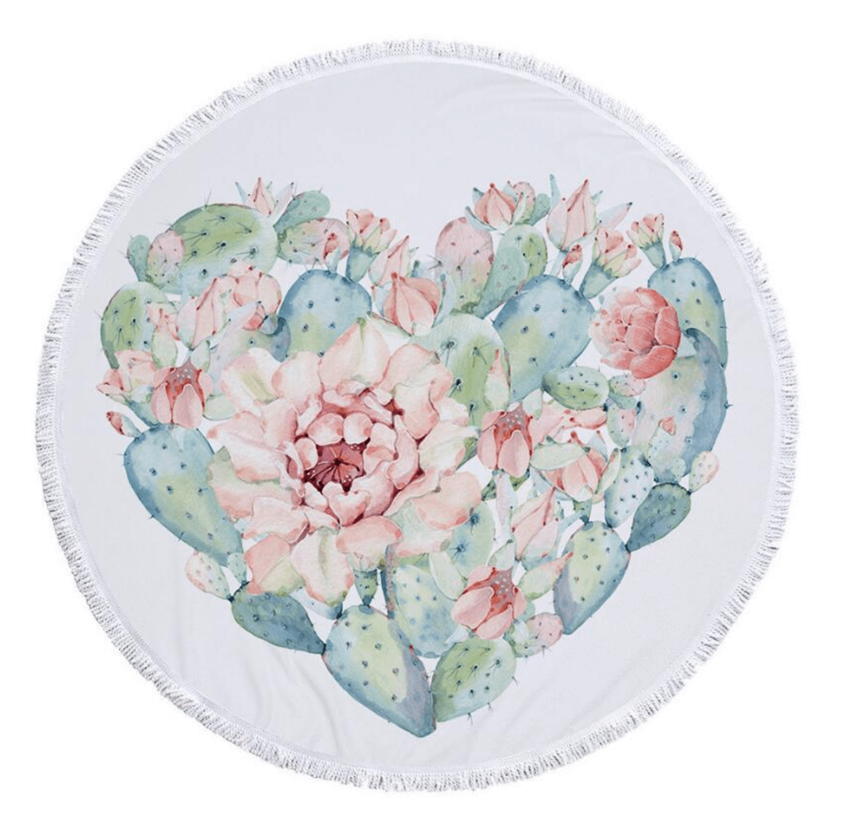 Desert Cactus Love Shaped Printed Round Beach Towel