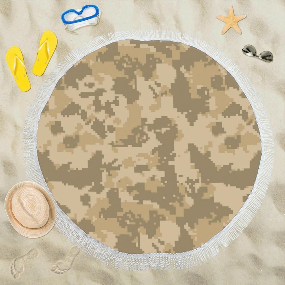 Desert Camouflage Pattern Printed Round Beach Towel