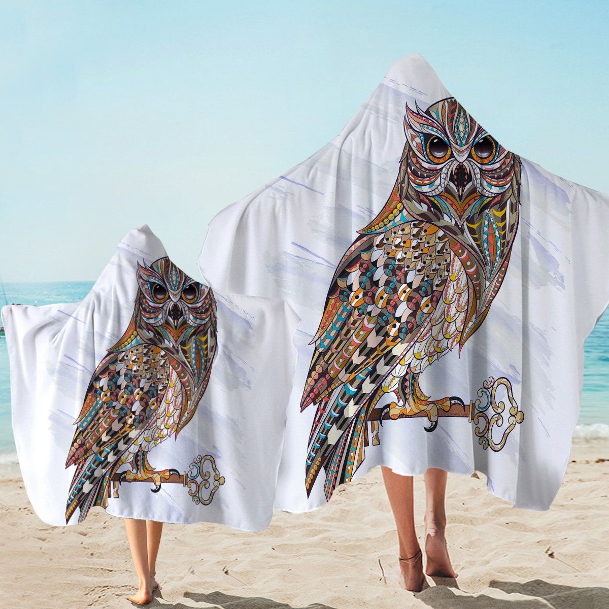 Designed Patterns Owl White Printed Hooded Towel