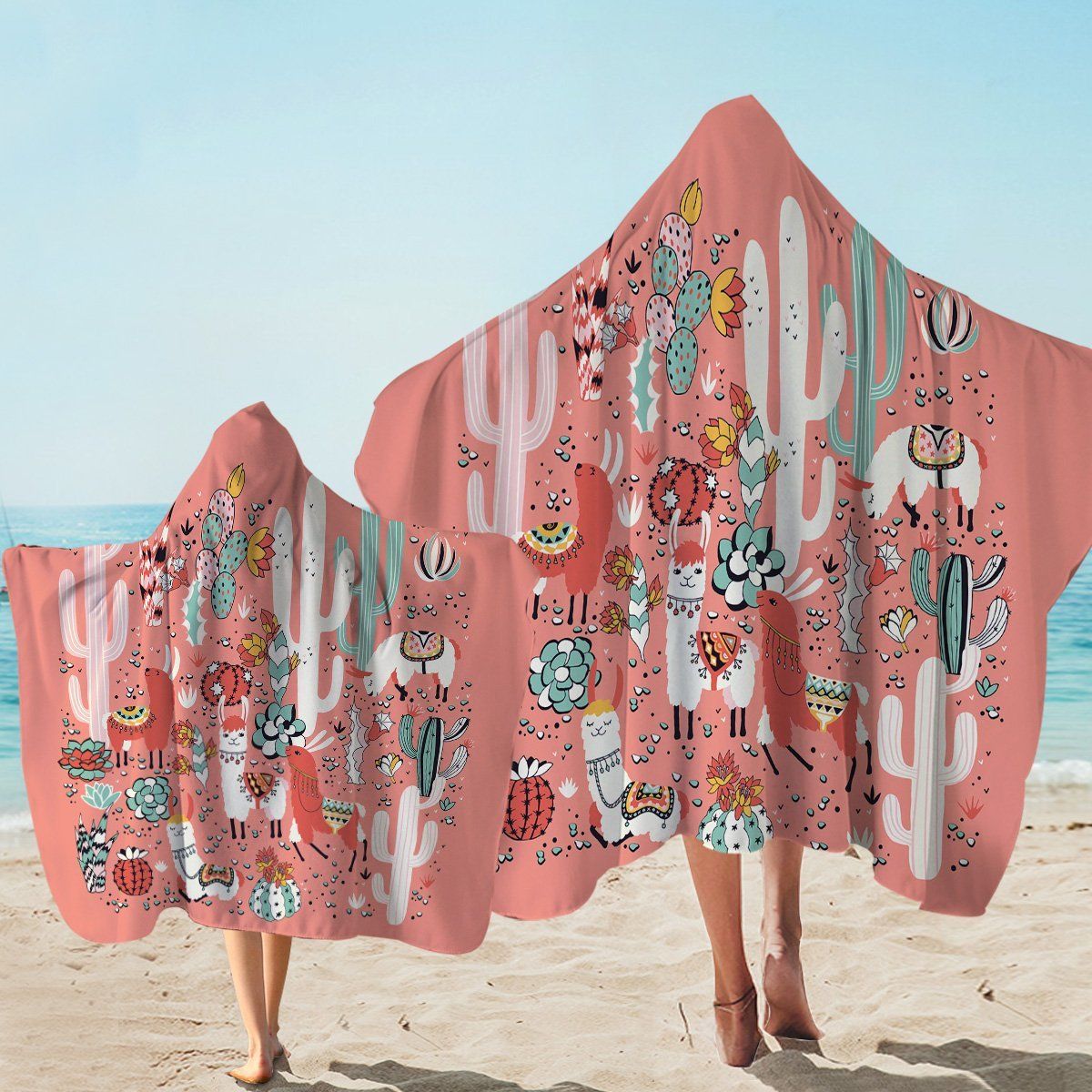 Dessert Themed With Cactus Pink Printed Hooded Towel