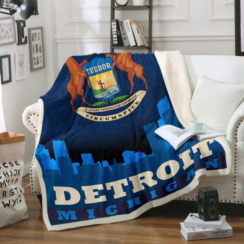 Detroit Michigan Flag Sherpa Fleece Blanket