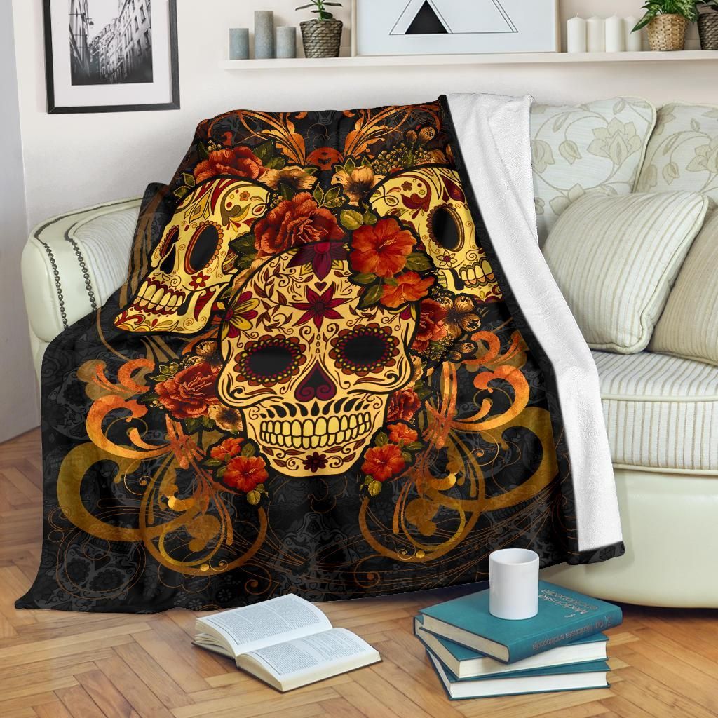 Dia De Muertos Day Of The Dead Skulls Sherpa Fleece Blanket
