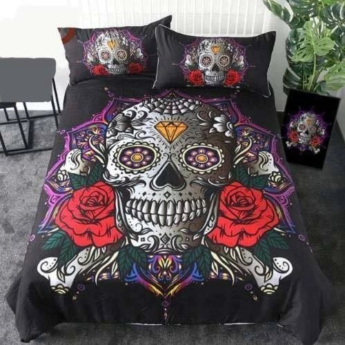 Diamond Red Rose Skull Bedding Set