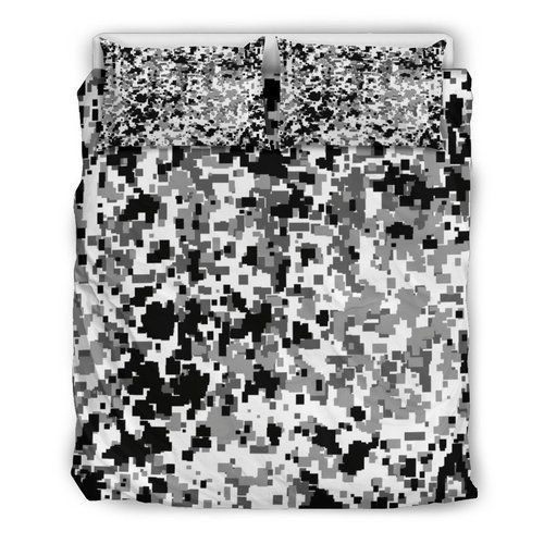 Digital Camo Black And White Bedding Set