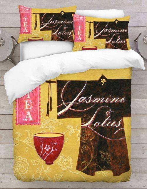 Digital Printed Jasmine Tea With Lotus Flower Duvet Cover