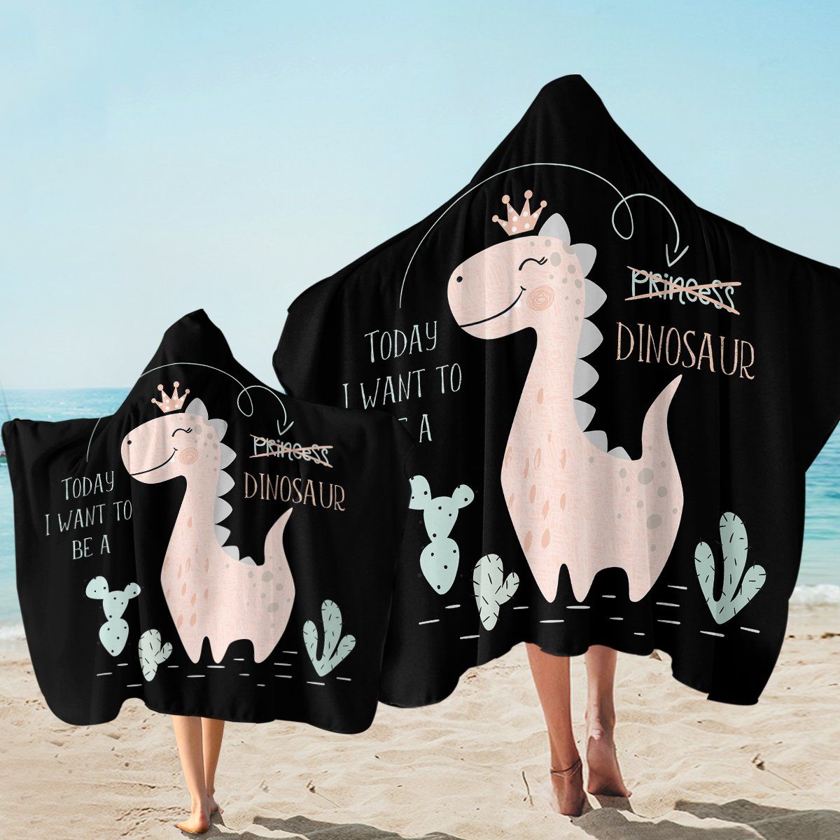 Dino Princess Black Printed Hooded Towel