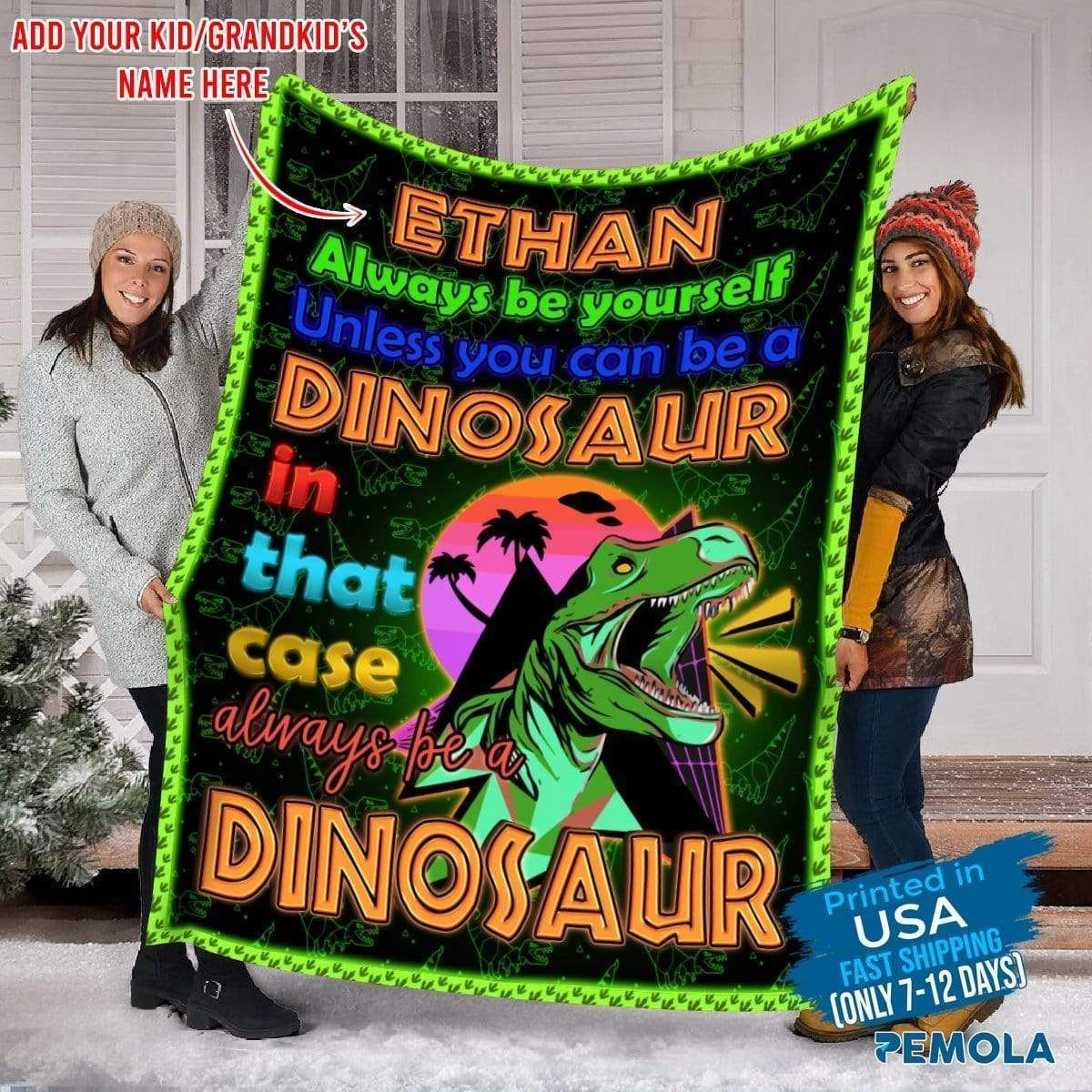 Dinosaur Adventure Printed Custom Name Fleece Blanket