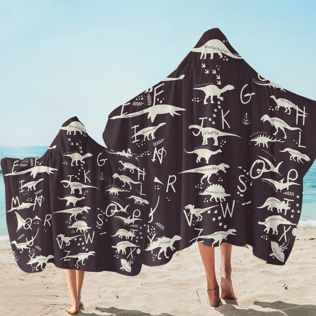 Dinosaur Alphabet On Black Printed Hooded Towel