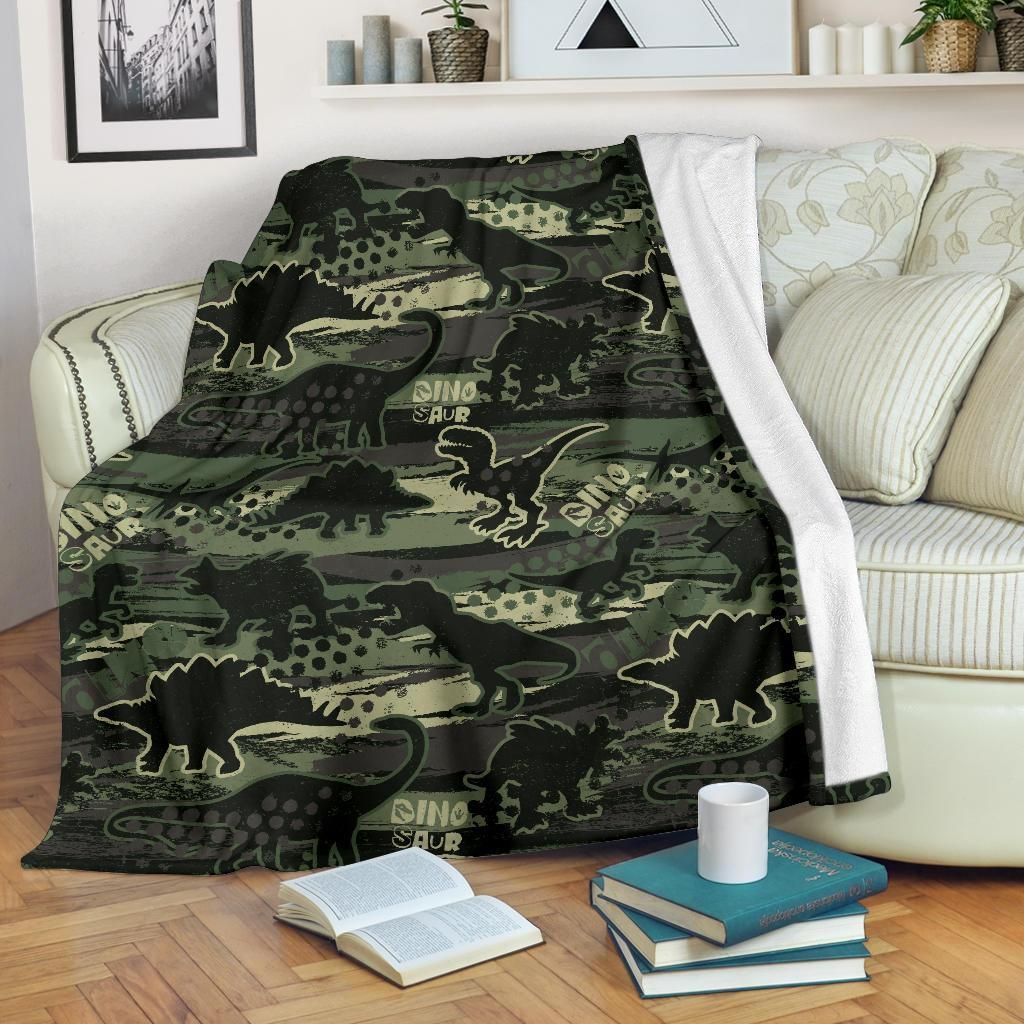 Dinosaur Camo Pattern Sherpa Fleece Blanket