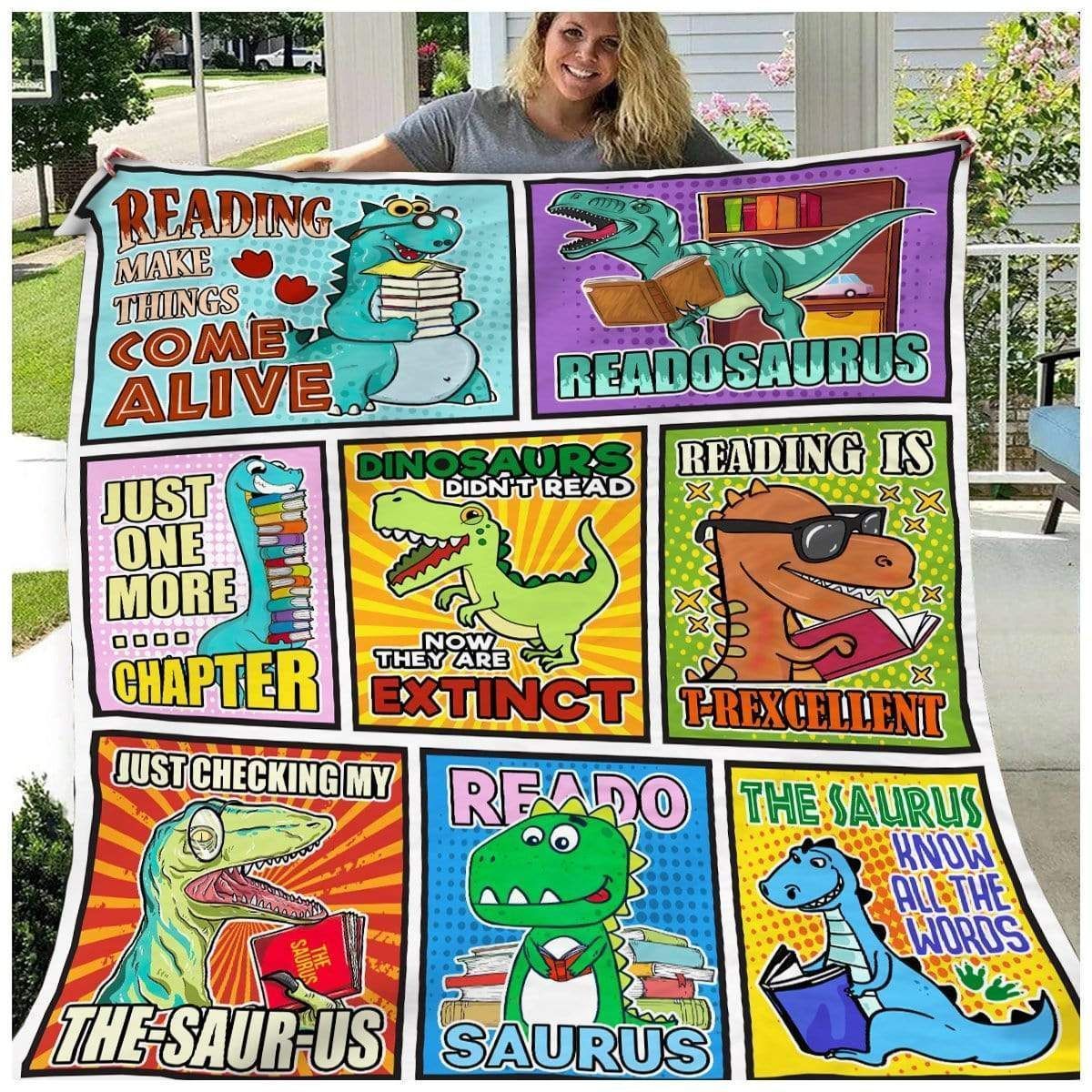 Dinosaur Cartoon Reading Is T Rexgelient Fleece Blanket Gift For Men
