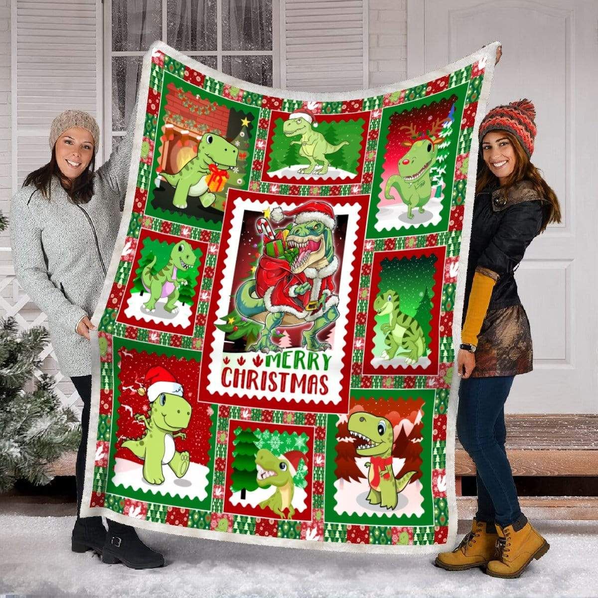 Dinosaur Christmas Fleece Blanket