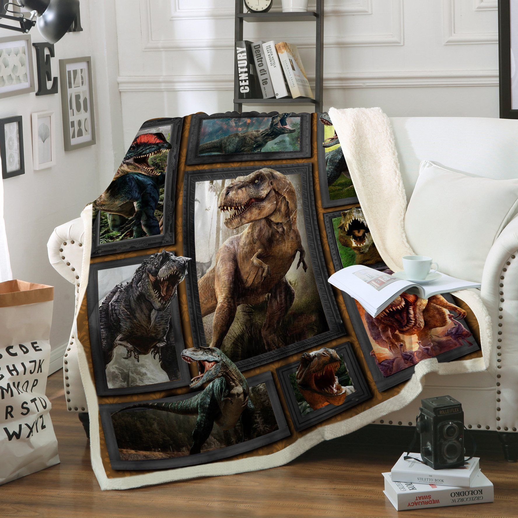 Dinosaur Sherpa Fleece Blanket