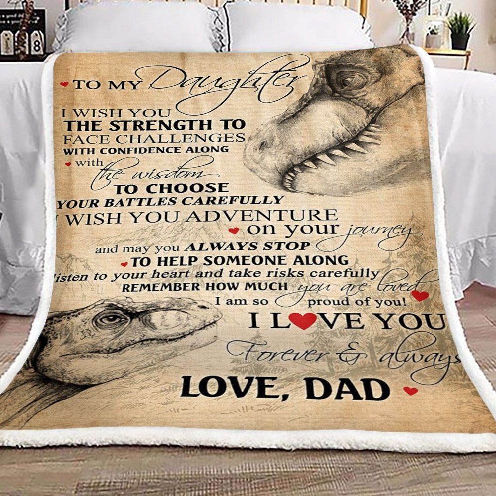 Dinosaur Family To My Daughter Love From Dad Sherpa Fleece Blanket