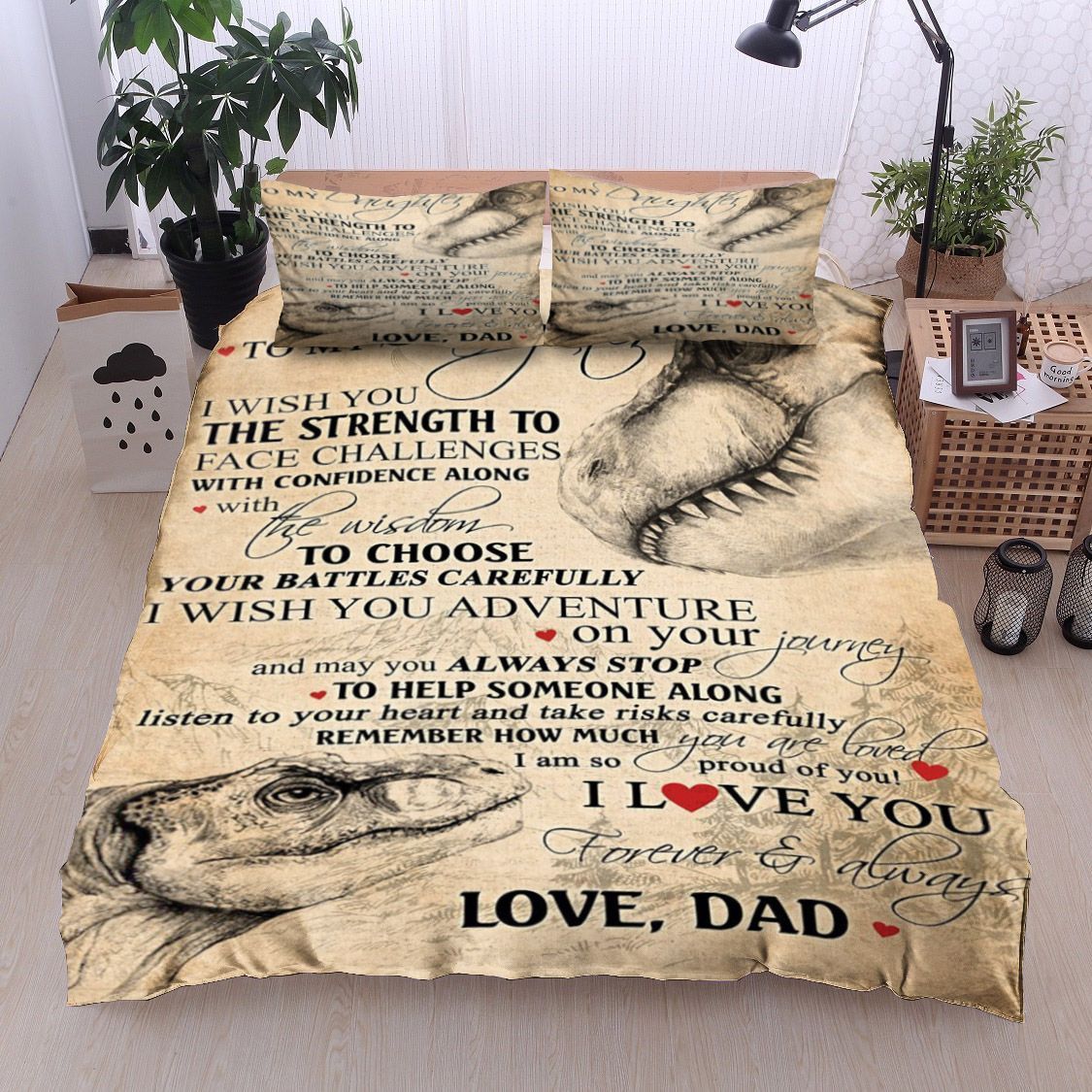 Dinosaur Family To My Daughter Love From Dad Bedding Set