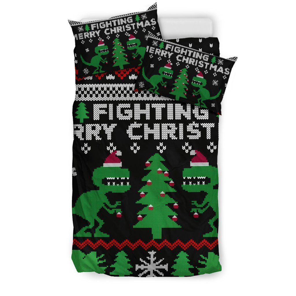 Dinosaur Fighting Merry Christmas Bedding Set