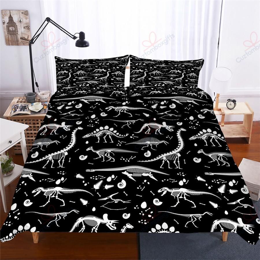 Dinosaur Fossil Bone Black Duvet Cover Bedding Set