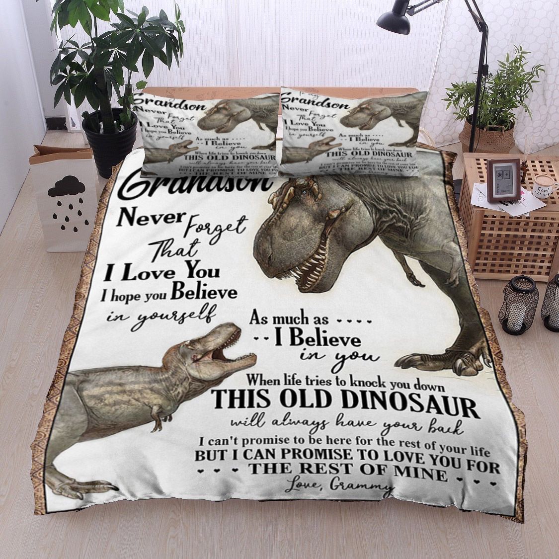 Dinosaur Grammy To Grandson Bedding Set