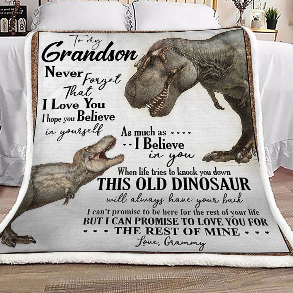 Dinosaur Grammy To Grandson Sherpa Fleece Blanket