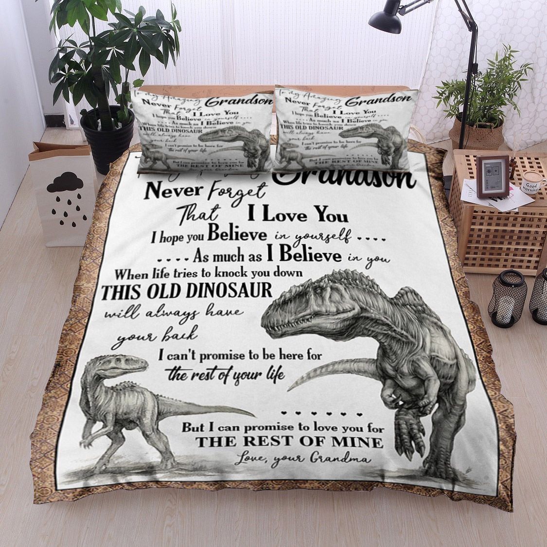 Dinosaur Grandma To Grandson Bedding Set