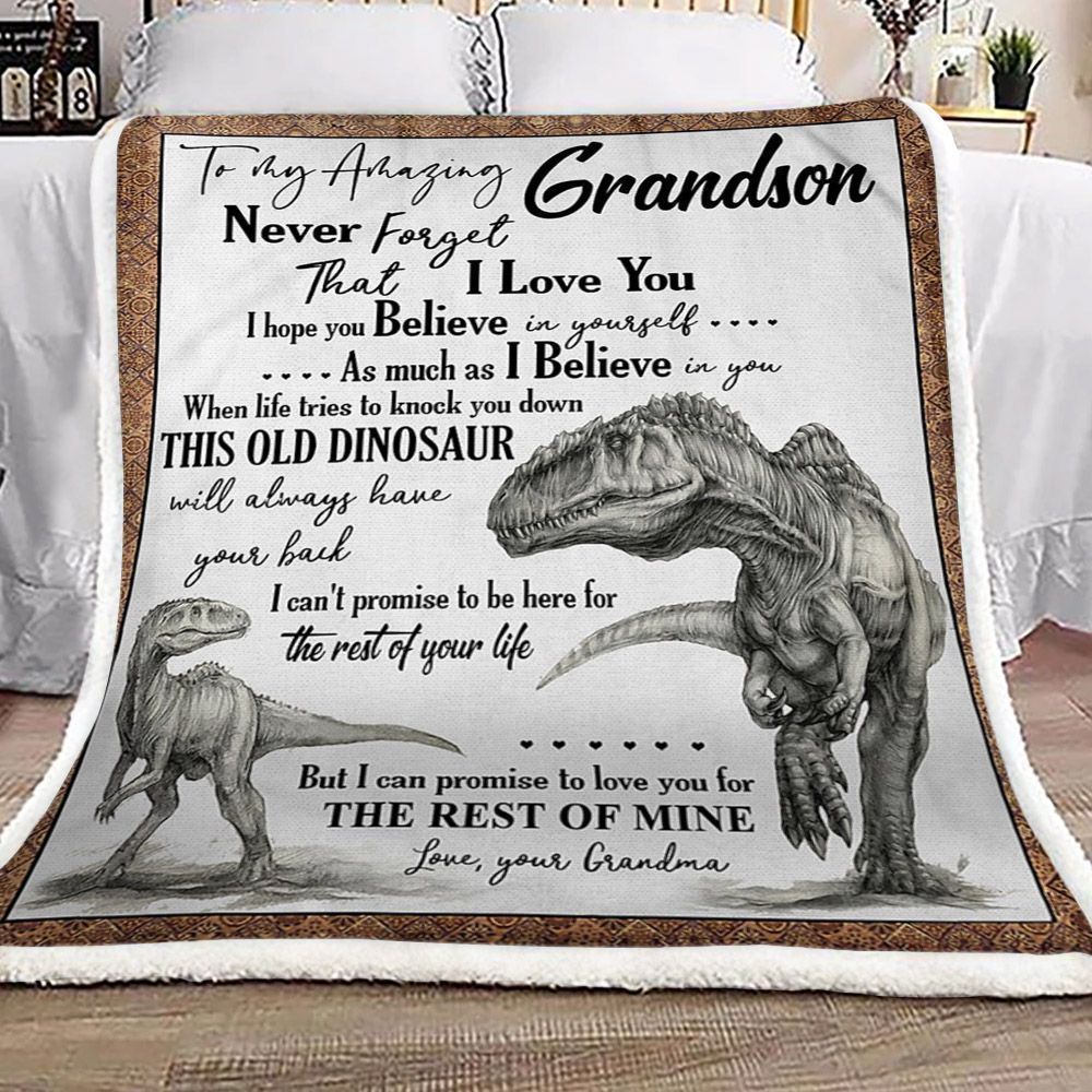 Dinosaur Grandma To Grandson Sherpa Fleece Blanket