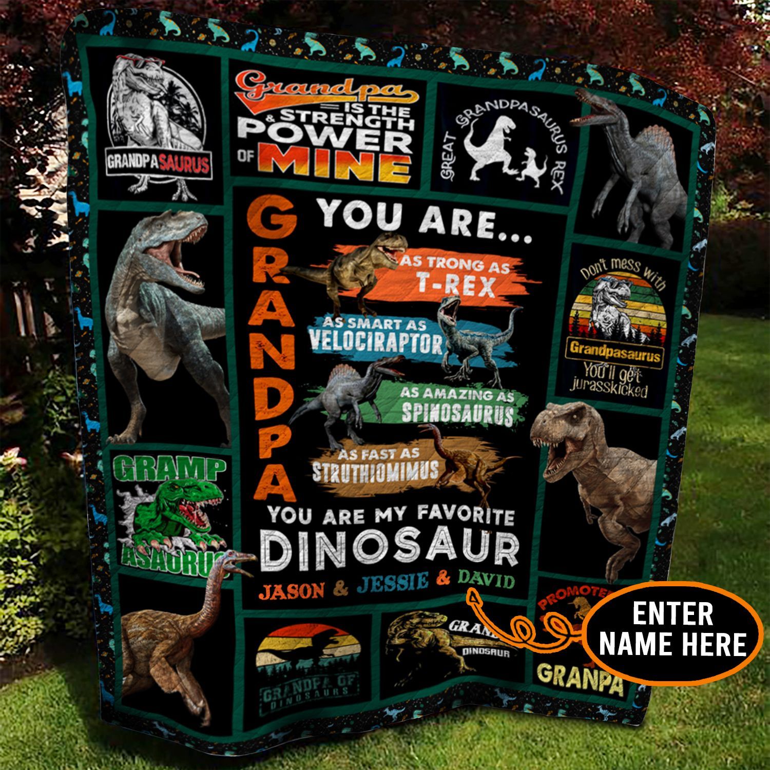 Dinosaur Grandpa Personalized Quilt Blanket BBB110604NB