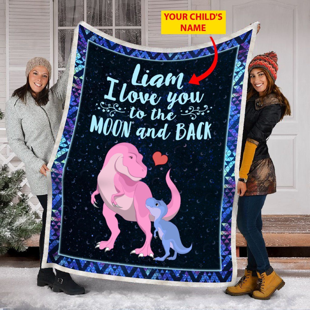 Dinosaur I Love You Custom Boy Name Sherpa Fleece Blanket