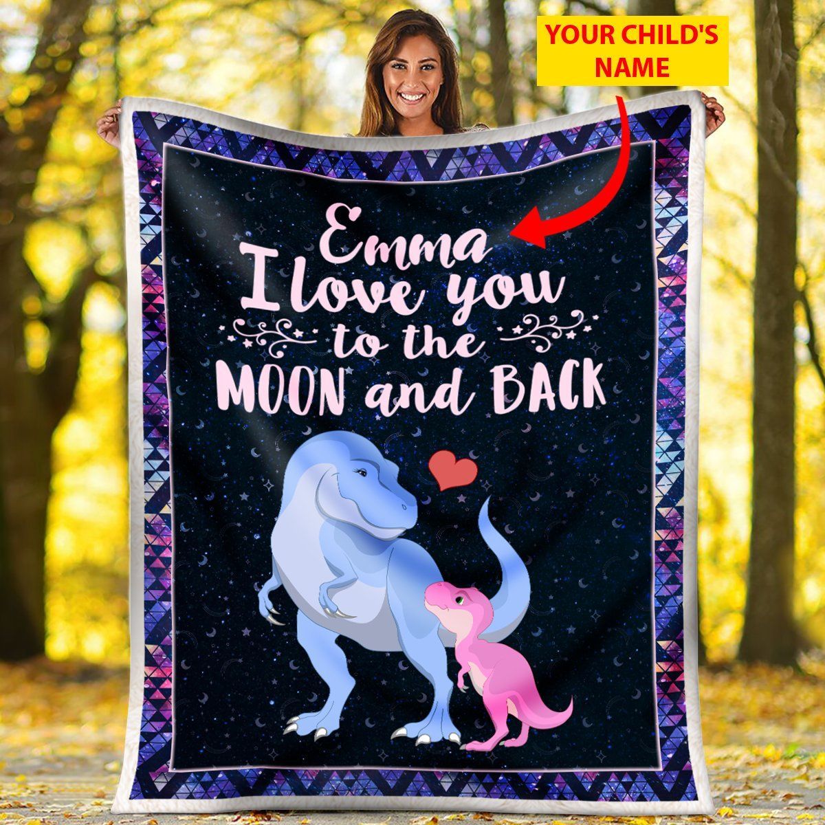 Dinosaur I Love You Custom Girl Name Sherpa Fleece Blanket