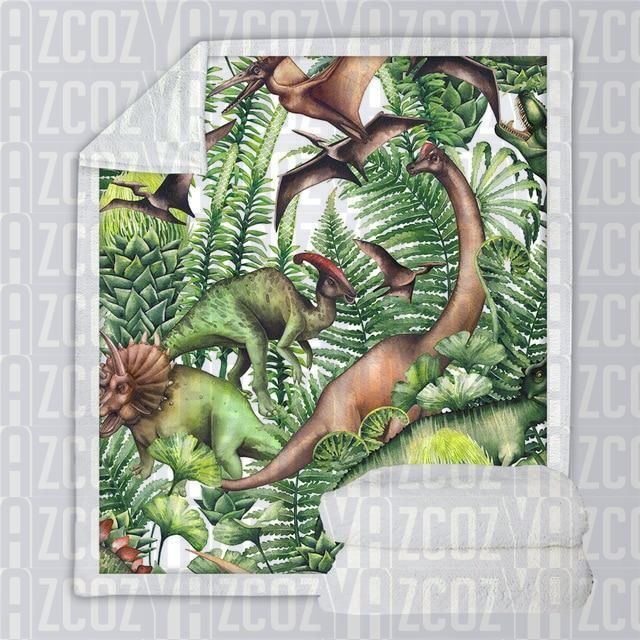 Dinosaur Jungle Sherpa Fleece Blanket