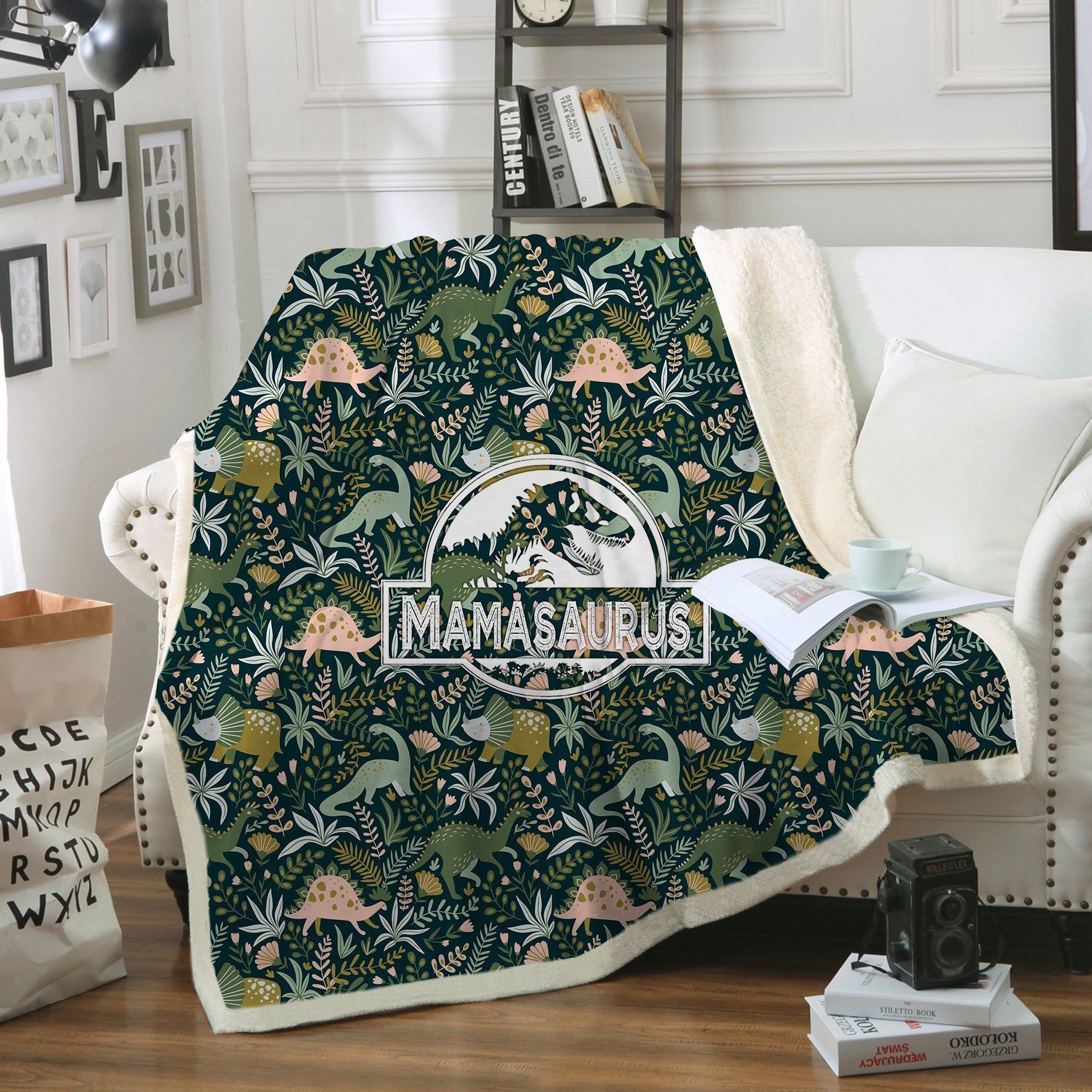 Dinosaur Mama Saurus Sherpa Fleece Blanket