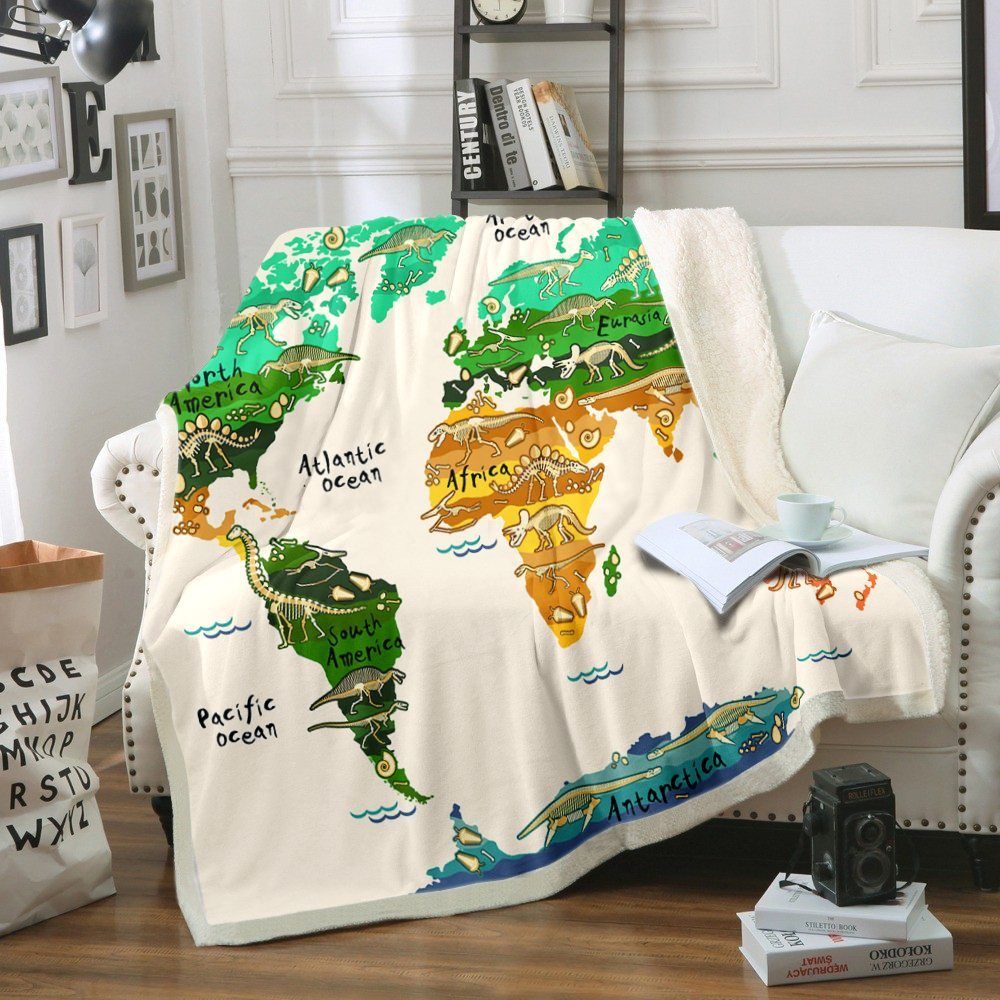 Dinosaur Map Sherpa Fleece