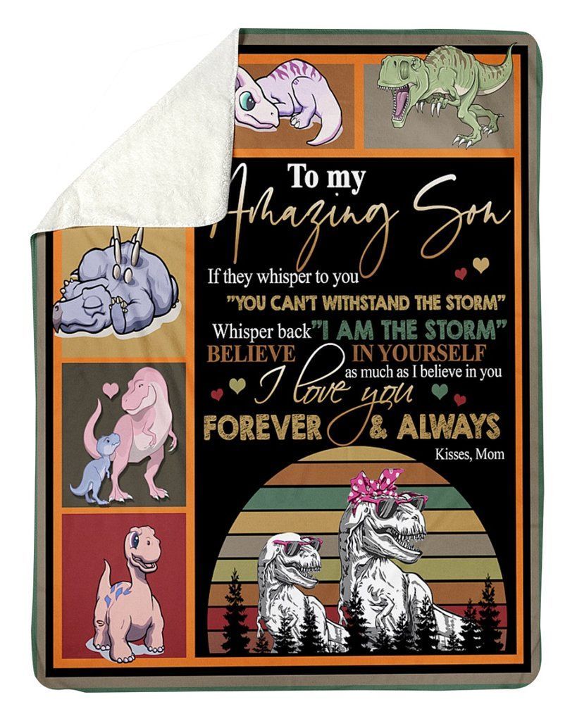 Dinosaur Mom To Son Sherpa Fleece Blanket