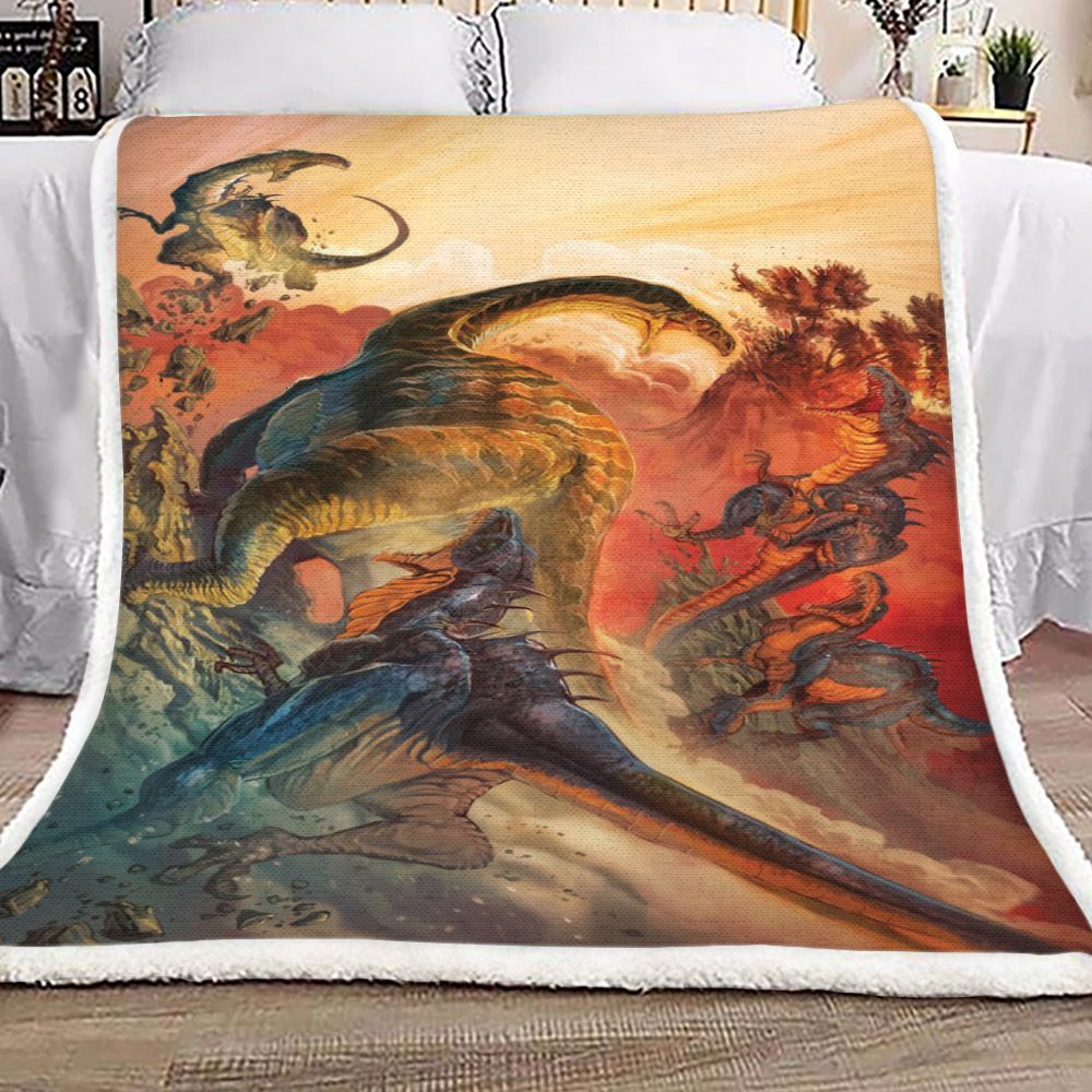 Dinosaur On The Volcanic Eruptions Event Sherpa Fleece Blanket