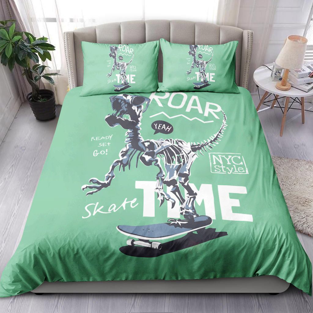 Dinosaur Skeleton On Skateboard Bedding Set