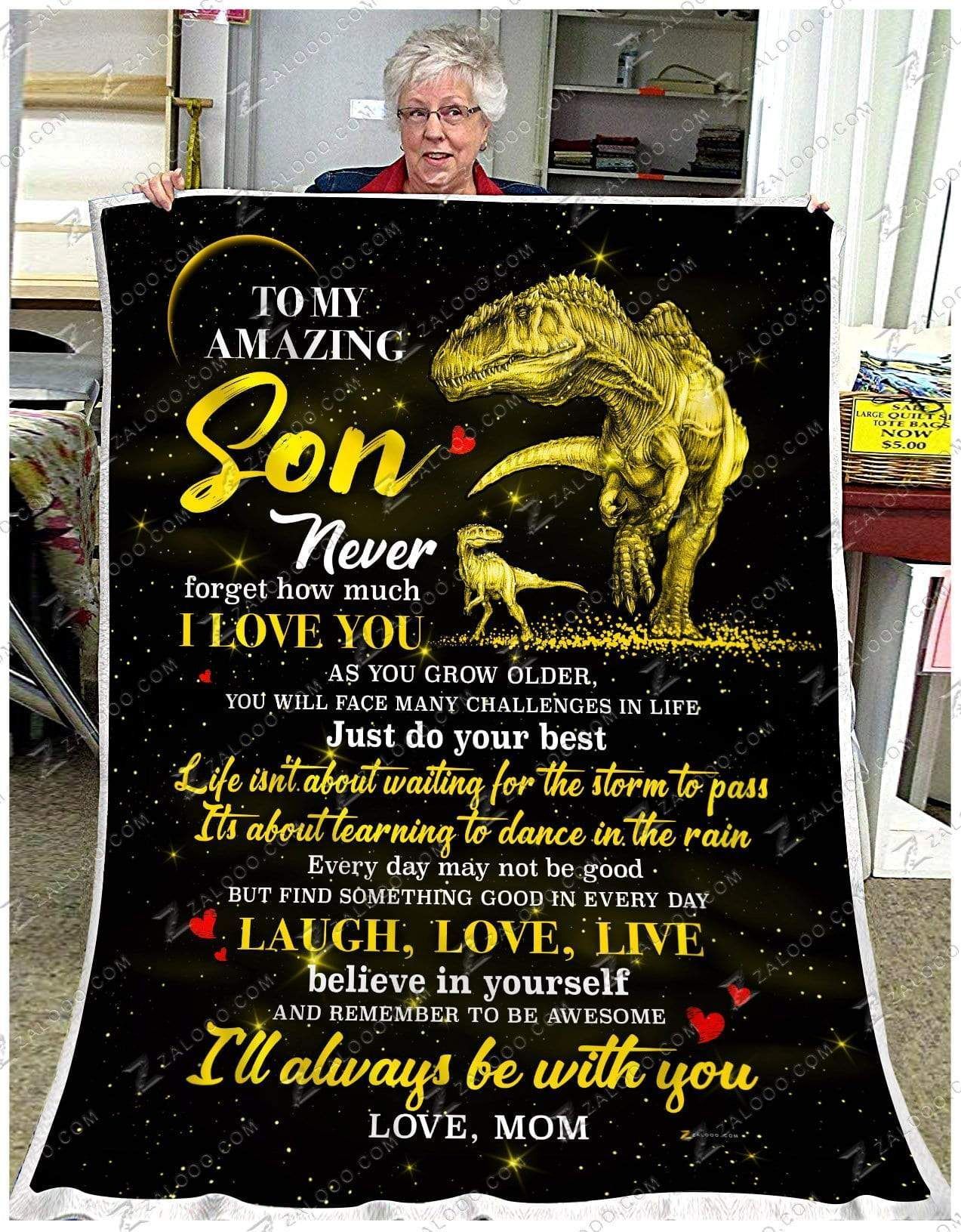 Dinosaur Son Mom I Will Always Be With You Sherpa Fleece Blanket