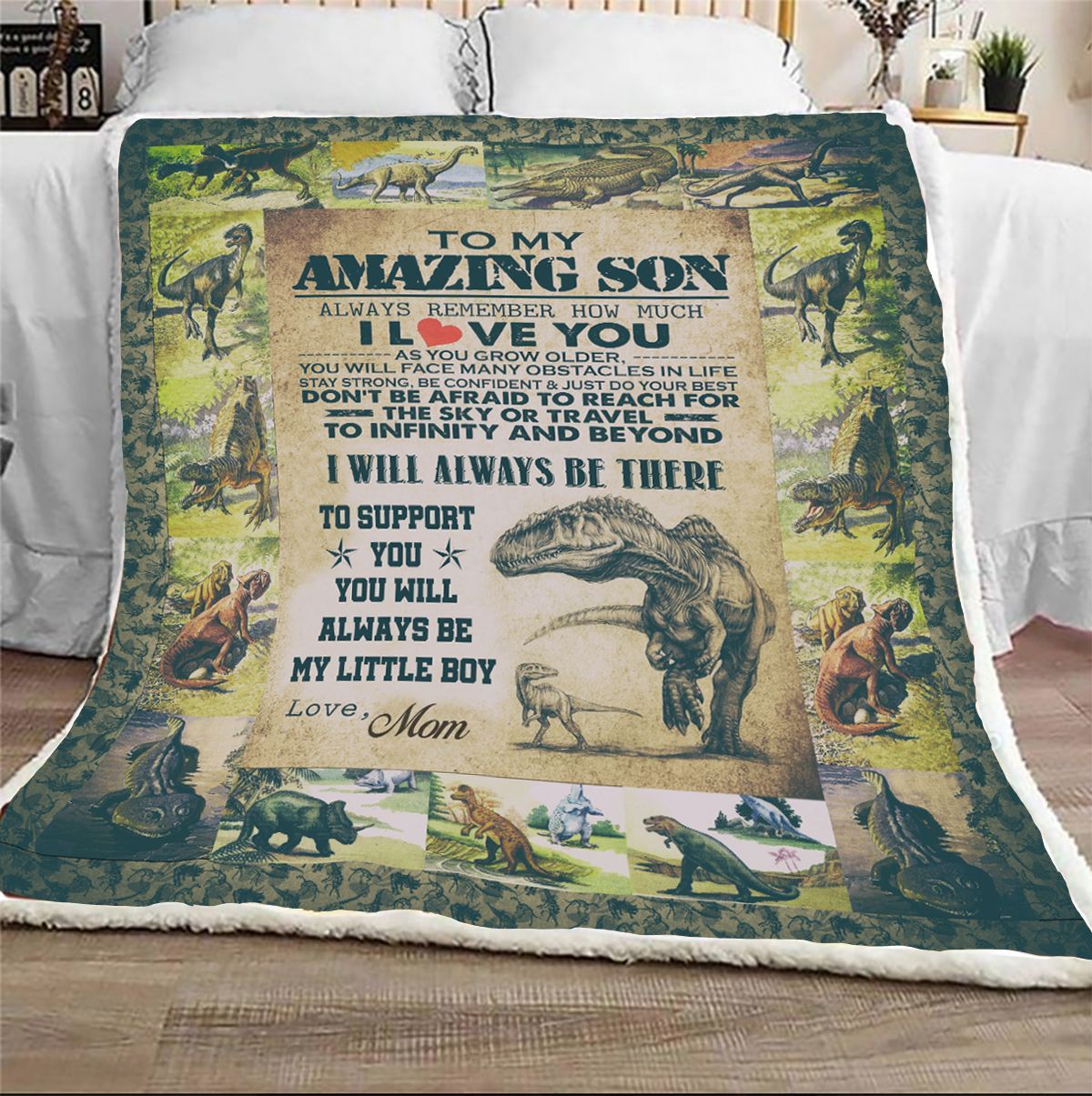 Dinosaur To My Amazing Son Sherpa Fleece Blanket
