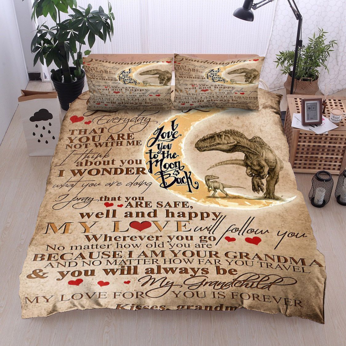 Dinosaur To My Granddaughter Kisses Grandma Bedding Set