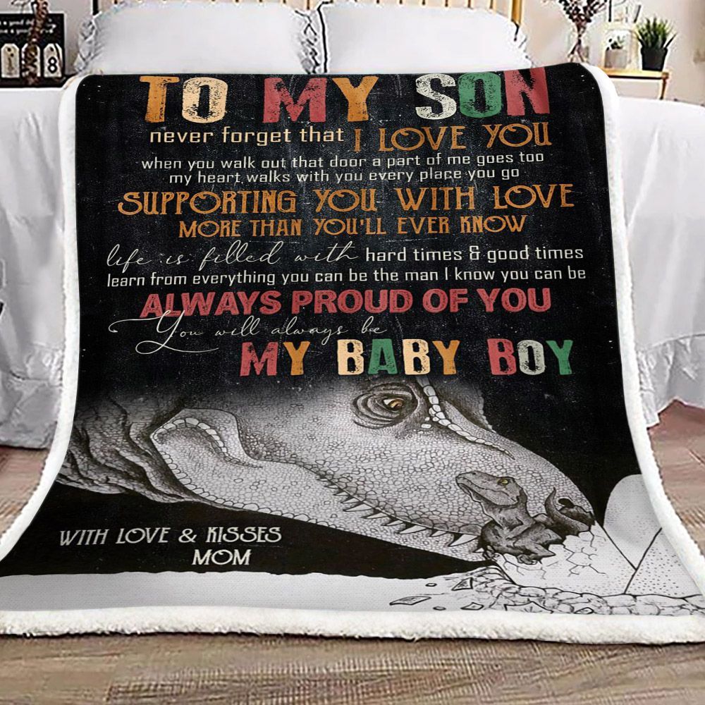 Dinosaur To My Son Kisses Mom Sherpa Fleece Blanket