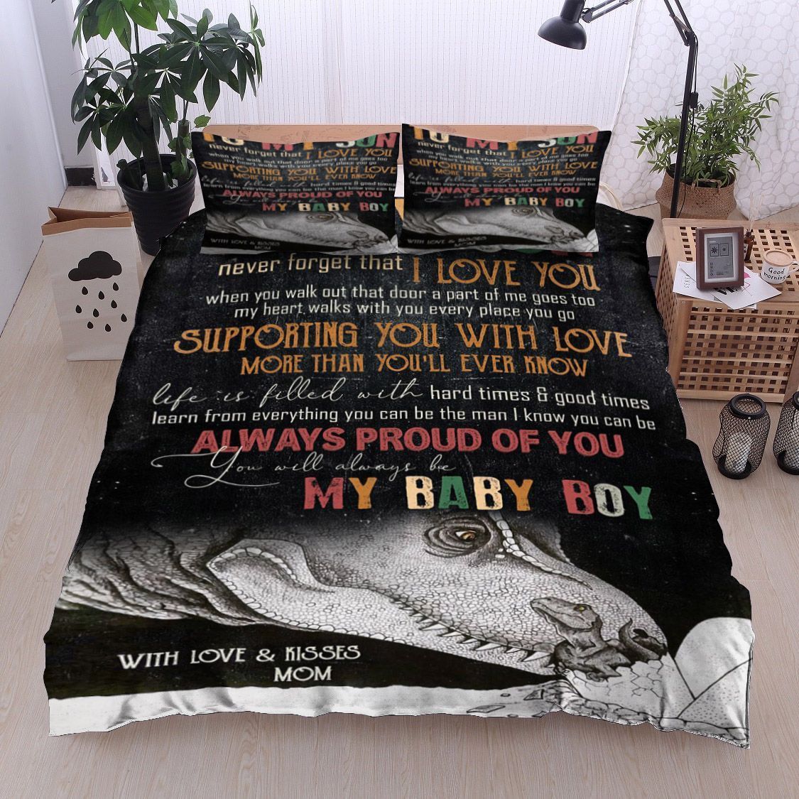 Dinosaur To My Son Kisses Mom Bedding Set